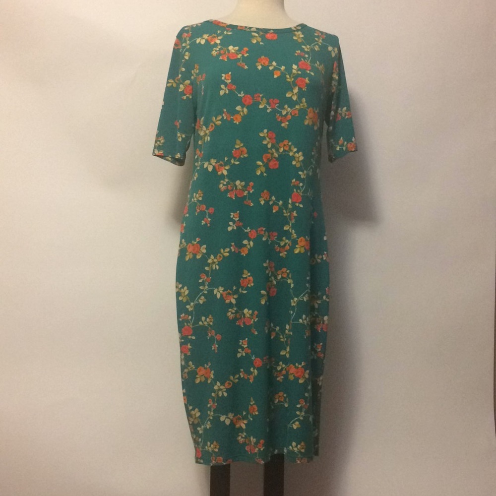 Lularoe Green Floral Julia Dress Sz L